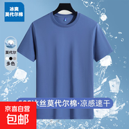 高端冰絲莫代爾棉短袖t恤男涼感速干半截袖男體恤 霧霾藍 7XL 225-260斤