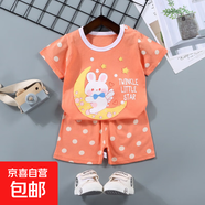 【兒童短袖套裝】純棉男童T恤寶寶夏季童裝中小女短褲嬰兒衣服 F05-月亮兔 90 cm