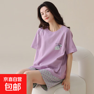 2025年新款純棉睡衣女夏短袖套裝韓版可愛(ài)夏短褲卡通休閑季家居服 紫色 2XL 【140-160斤】