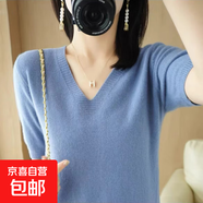 2025春季V領(lǐng)針織半袖薄款寬松打底上衣 霧霾藍 2XL （135-150斤）