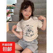 2025夏季新款女童蕾絲袖T恤女團(tuán)風(fēng)黑白灰色半袖上衣a4 花灰-蕾絲領(lǐng)T 130 cm