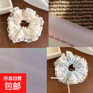 法式重工蕾絲碎花印花蝴蝶結(jié)發(fā)圈發(fā)繩頭繩丸子頭兒童發(fā)飾頭飾馬尾 米白蕾絲+奶藍(lán)碎花絲帶