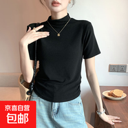 純欲風(fēng)半高領(lǐng)短袖T恤女夏季修身打底衫內搭外穿上衣ins潮 黑色 XL 適合115到130斤
