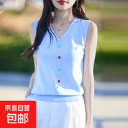 2025新款曲珠V領(lǐng)針織背心女純色無(wú)袖彩扣寬松套頭打底衫/SQ323-X 藍色 2XL 【135-150斤】