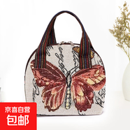 民族風(fēng)手提女包外出媽咪復(fù)古新款中式袋子隨身上班編織小手機(jī)布包 紅蝴蝶 小包 長17cm*寬7cm*高19cm