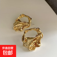 銀針中古圓形花朵流蘇耳環(huán)歐美復古金屬感耳釘氣質(zhì)輕奢耳飾批發(fā)女 4#銀針-金色褶皺