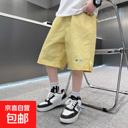 男童夏季薄款涼感短褲2025新款兒童運動(dòng)褲子休閑大童夏裝男孩中褲 姜黃色 130