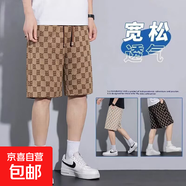 美式復古沙灘短褲男夏季新款寬松休閑潮流印花運動(dòng)五分褲子SJ 優(yōu)褲B242-咖啡色 M