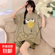 胸墊睡衣女2025年新款夏季仿棉短袖長(cháng)褲少女家居服套裝防凸點(diǎn)柔軟 D37芝麻街 【雙短+胸墊】 XL 【建議140-170斤】3碼