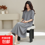 睡裙女夏季莫代爾短袖半袖長裙冰絲涼感睡衣感胖mm大碼中長款 Z5904 4XL