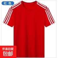 三條杠T恤青年男士夏季薄款冰感黑白色條紋休閑簡(jiǎn)約運動(dòng)班服短袖 紅色 【新美短T三杠】 2XL 【建議130-145斤】