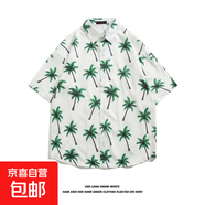 泰國復古印花短袖襯衫百搭潮牌寬松夏威夷風(fēng)沙灘情侶襯衣外套潮流 2160白色 M