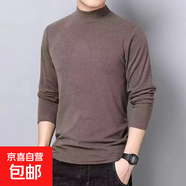 德絨半高領(lǐng)長袖t恤男秋冬修身純色內(nèi)搭潮流衣服保暖內(nèi)衣打底衫男T 深棕色 3XL