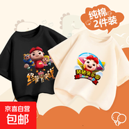 2025年新款百搭豬豬俠印花卡通圖案100%純棉兒童短袖T恤男女童潮 黑-終極豬豬俠+杏色-豬豬俠樂(lè )園 100