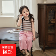 夏季新款女童背心彩色撞色條紋吊帶寶寶時(shí)尚休閑無(wú)袖上衣15xk411 彩條背心-黑彩條 80 碼