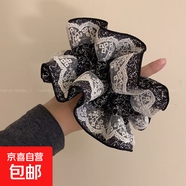 蕾絲小碎花大腸發(fā)圈復(fù)古法式高級(jí)感裙邊花苞兒童頭發(fā)圈韓系秋冬女 新中式    黑色蕾絲