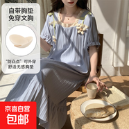宮廷風(fēng)睡衣女士夏季短袖仿棉帶胸墊睡裙中長(zhǎng)款卡通休閑大碼家居服 Q91644【帶胸墊】 L 女