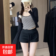 白色休閑辣妹運動(dòng)短褲2025夏季新款外穿高腰修身顯瘦美式包臀熱褲 黑色【爆款辣妹短褲】 S 【70-90斤】
