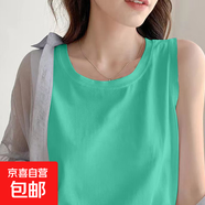 夏季新款純棉百搭圓領(lǐng)寬松背心女無(wú)袖外穿打底衫休閑女士薄款上衣 099-湖綠色 2XL 建議135-150斤左右
