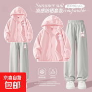 【2件套】女童夏套裝2025新款夏季防曬兩件套女大童外套兒童夏裝 兔美美K粉+兔美美K冰川灰 130