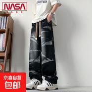 NASA BASE美式高街牛仔褲男士潮牌直筒寬松休閑褲子胖子大碼長褲 JYF-2566黑色 7XL