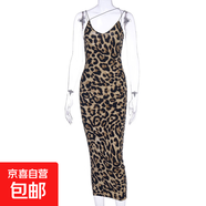 歐美2025夏季女裝吊帶無(wú)袖V領(lǐng)連衣裙時(shí)尚性感中長(cháng)裙 豹紋 XL