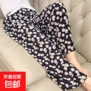 棉綢睡褲女夏季薄款人造棉防蚊褲闊腿褲綿綢2025年新款沙灘褲子 新小雛菊 XL （建議135-160斤）