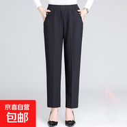 中老年女褲春秋款寬松高腰媽媽褲子顯瘦直筒褲 寬條紋K21 XL
