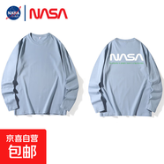 NASALIKE純棉長袖t恤男寬松圓領(lǐng)打底衫2025春季字母印花百搭上衣 淺藍(lán)色 -NASA字母印花-C01180長T 2XL