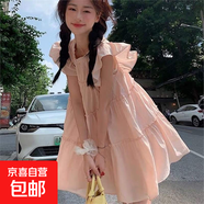 夏季2025新款小個(gè)子寬松顯瘦a字短裙甜美溫柔粉色飛飛袖連衣裙女 粉色 M