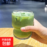 新款高顏值網(wǎng)紅ins風(fēng)印花玻璃杯加厚水杯咖啡杯果汁杯冷萃杯子 躺平小熊 300ml 1只