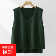 春秋裝純色棉線(xiàn)馬夾背心女V領(lǐng)針織無(wú)袖毛衣外搭短款寬松打底百搭 墨綠色 均碼 建議80-145斤