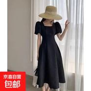 法式白色赫本風(fēng)方領(lǐng)泡泡袖連衣裙女2025夏季新款收腰顯瘦8249 黑色 L 【110-120斤】