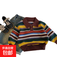 秋季翻領(lǐng)卡通刺繡針織毛衣2025新款男童女童休閑打底衫上衣p234 針織衫翻領(lǐng)-紫色 130 cm