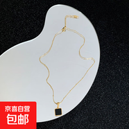 簡約黑色幾何方塊吊墜項鏈個性設計百搭短款脖頸鏈網(wǎng)紅鈦鋼鎖骨鏈 金絲線黑方塊A0161