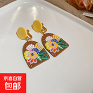 銀針?lè)ㄊ接彤嫽ǘ錁?shù)脂耳環(huán)個(gè)性時(shí)尚設(shè)計(jì)耳墜復(fù)古清新唯美耳飾批發(fā) 6#耳夾-黃色-淺咖色
