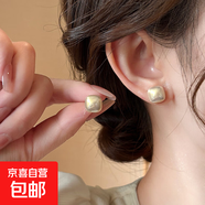 方形耳釘女新款爆款復(fù)古耳環(huán)輕奢高級感氣質(zhì)大氣仿珍珠耳飾 香檳色12MM【一對裝】
