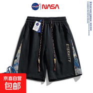 NASA【國潮刺繡】短褲男夏季寬松透氣運動休閑五分褲子 NASA-9127黑色 3XL