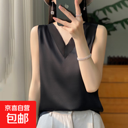 2025夏季款吊帶背心短袖女西裝內(nèi)搭寬松顯瘦緞面V領(lǐng)背心/RWD20-X 經(jīng)典黑 L