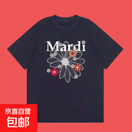 Mari短袖金高銀雛菊腸狗印花女2025夏220克純棉上衣情侶T恤潮 1931藏藍色彩花系列 M