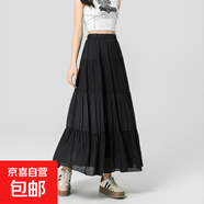 白色半身裙女春夏2025新款高腰a字裙傘裙長(cháng)裙子夏季小個(gè)子蛋糕裙 黑色-高個(gè)子款 M