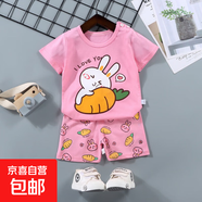 【兒童短袖套裝】純棉男童T恤寶寶夏季童裝中小女短褲嬰兒衣服 F03-蘿卜兔 130 cm