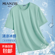【速干網(wǎng)眼透氣】男士高端冰絲短袖男夏季半袖t恤男情侶衣服男裝 網(wǎng)眼短袖-淺綠色 3XL