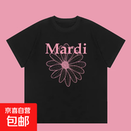 Mari短袖金高銀雛菊腸狗印花女2025夏220克純棉上衣情侶T恤潮 1972黑色粉花系列 L