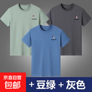 啄木鳥(niǎo)100純棉男士短袖t恤純色圓領(lǐng)夏季薄款打底衫中青年潮流男裝 霧藍+豆綠+灰色【三件裝】 XL