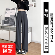 纖怡嬌西裝褲女褲子春秋2025新款高腰垂感闊腿褲休閑咖色高級感直 深灰.單扣.小個子 M 推薦【91-100斤】
