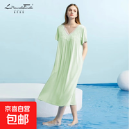 莫代爾棉睡衣女套裝帶胸墊睡裙短袖七分褲夏季女士家居服kdxs 睡裙-嫩草綠 （帶胸墊） M (160) 建議體重90-110斤
