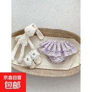 卡優(yōu)豆ins新款女童寶寶純色薄款荷葉邊無(wú)袖T恤上衣公主碎花蛋糕裙 紫色 66 cm
