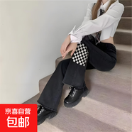 顯瘦顯高微喇叭牛仔褲女春季高腰蜜桃臀闊腿復(fù)古長褲 黑色 3XL