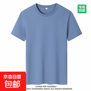 夏季純棉短袖男女同款寬松休閑短袖T恤情侶潮流百搭ins圓領(lǐng)半袖 霧霾藍(lán) M 105-125斤